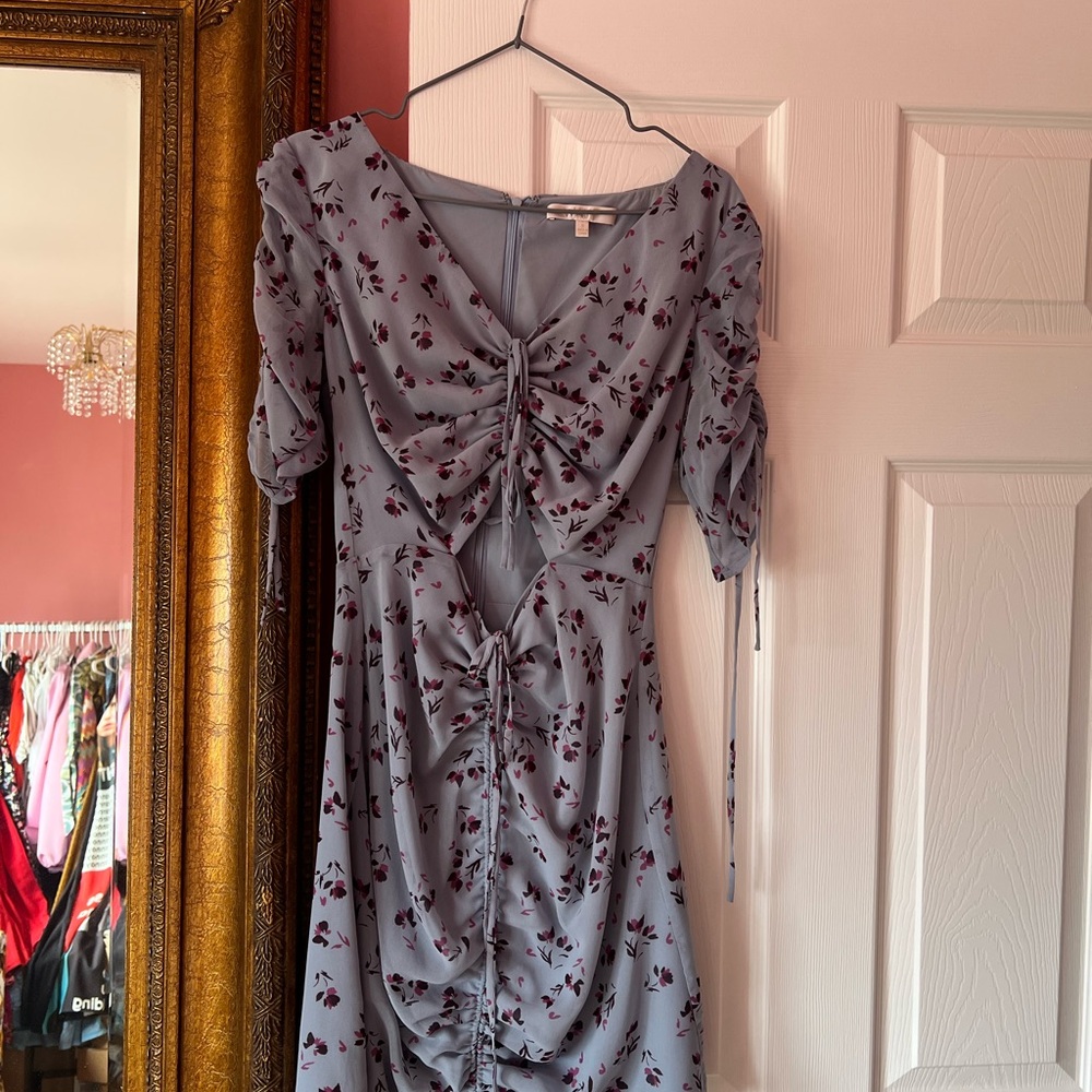 Floral Ruched Blue Dress